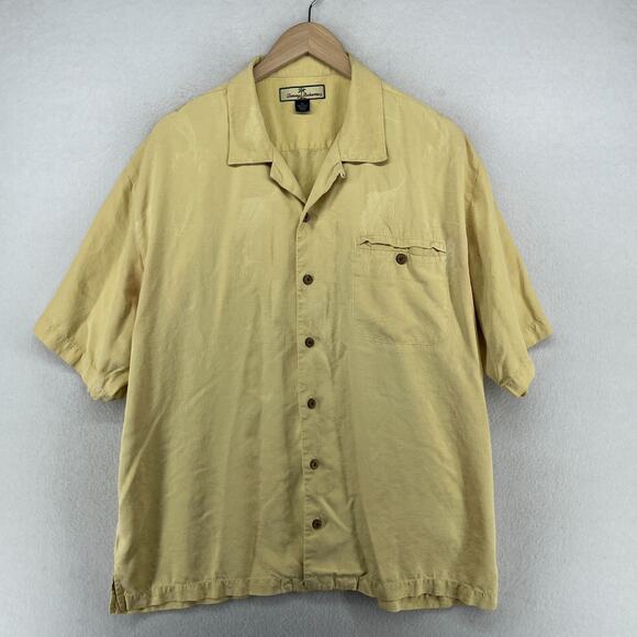 TOMMY BAHAMA Shirts Mens XL Silk Fish Jacquard Button Up Short Sleeve Yellow - Picture 1 of 14